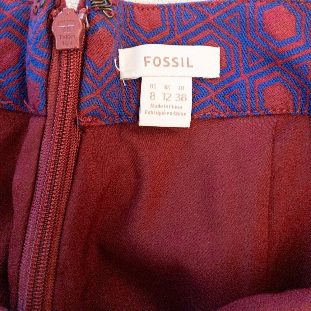 Fossil Women’s Skirt Size 8 Purple Red Geometric Print Cotton Blend Workwear - Picture 3 of 4